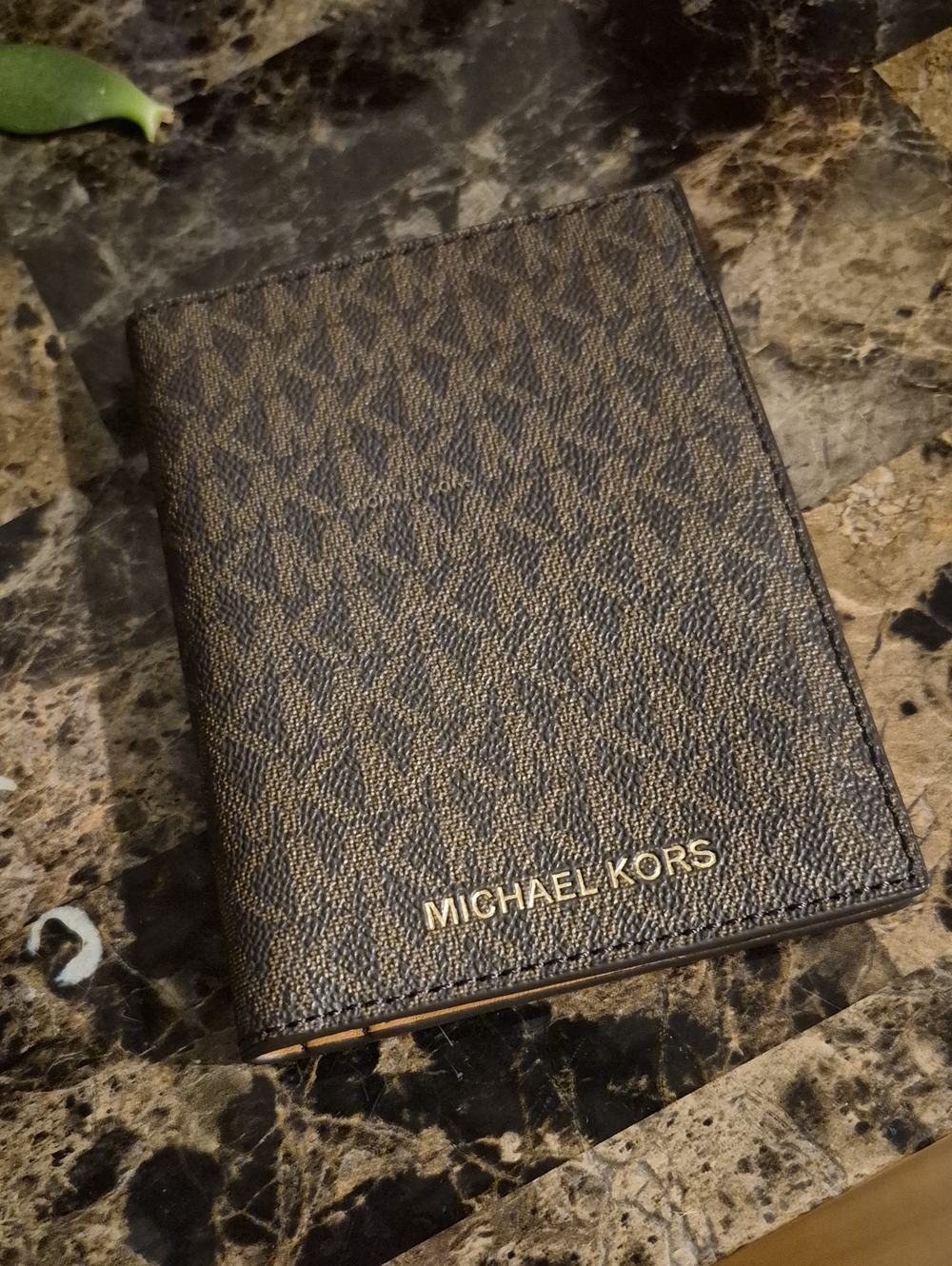 Michael Kors Brown and Black MK Monogram Card & Passport Holder